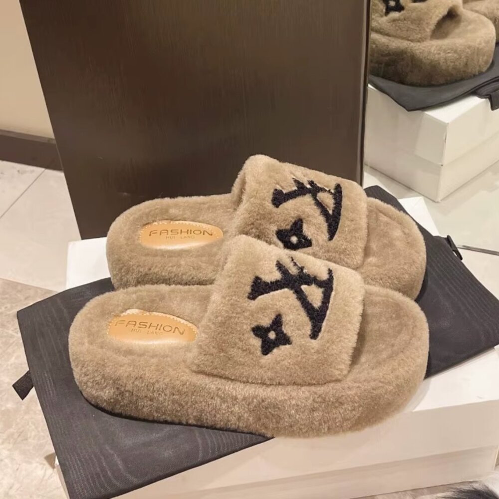 Beautiful Fashion Slides Plush Fur Flip Flops Slippers Fur Shoes - Picture 8 of 11